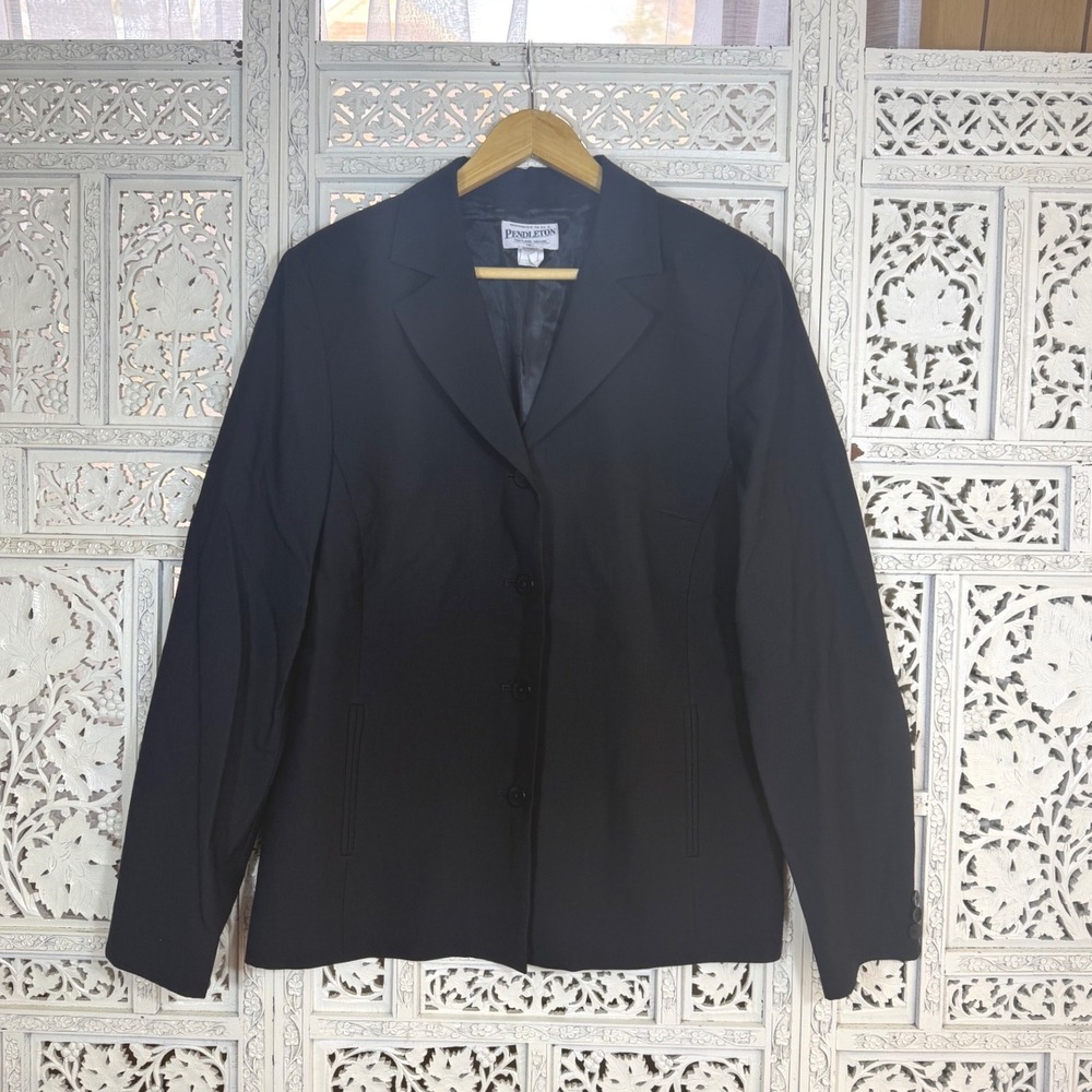Pendleton Black Wool Blend Blazer Sz 12 Tall Preppy Academia Workwear Career